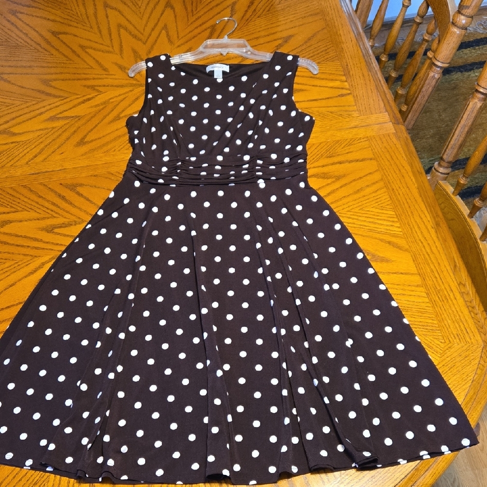dressbarn Brown and White Polka Dot Midi Dress